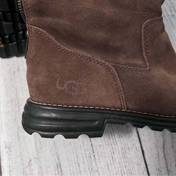 UGG Langley Brown Suede Sheepskin Zip Back Boots Size 7 - Picture 8 of 10